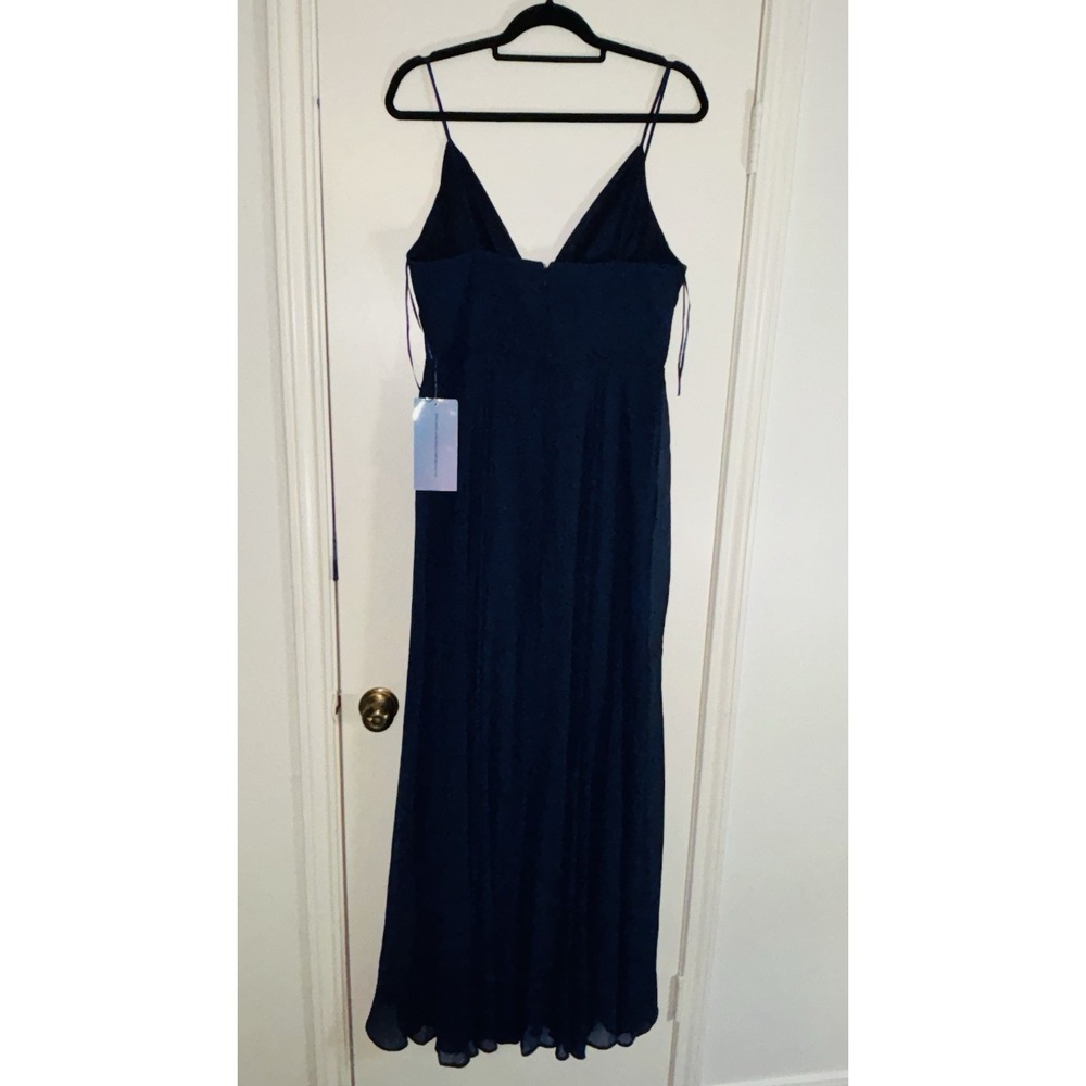NWT Maniju Navy Maxi Dress Womens L V Neck Spaghetti Strap Formal Wedding Guest - Picture 3 of 4